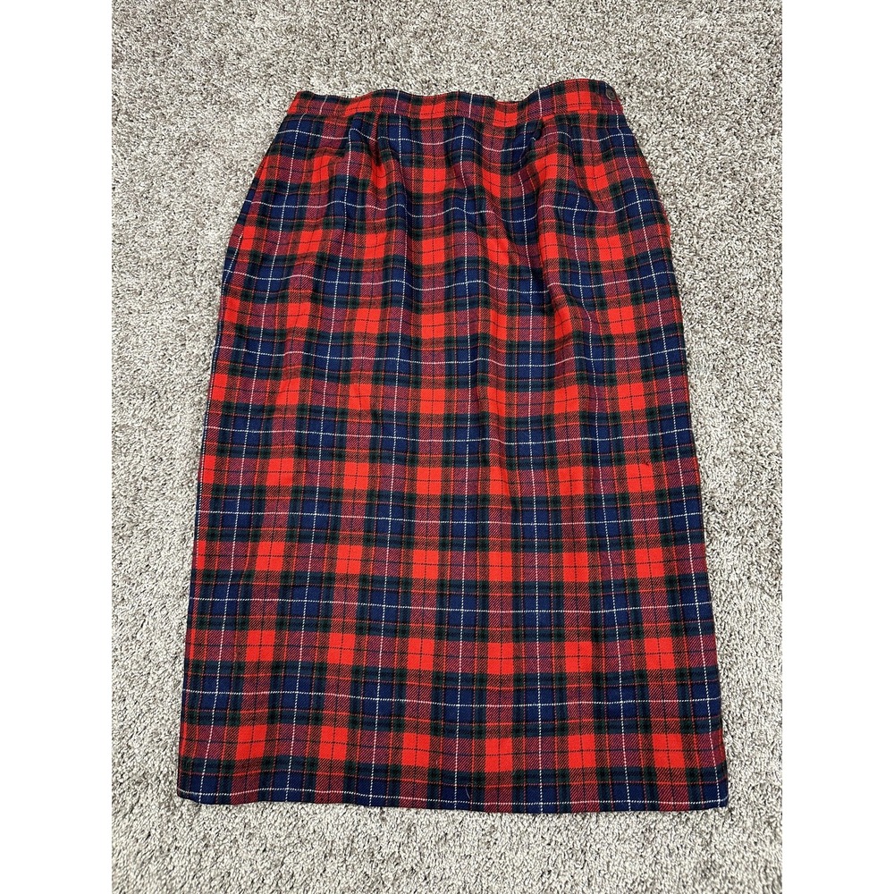 Vintage Pendleton Skirt Womens 10 Red Navy Manson Tartan Wool Plaid Made USA 80s